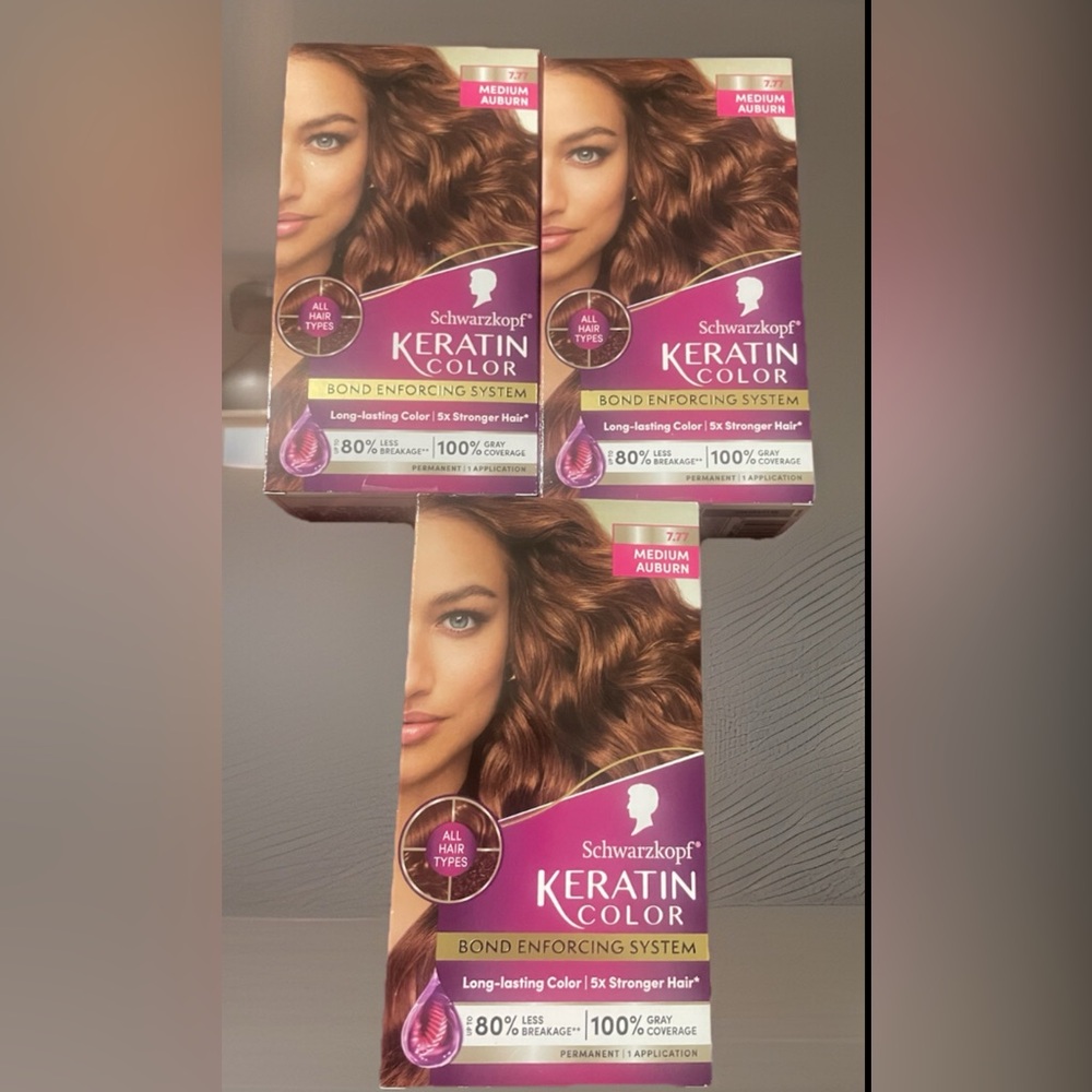 Lot of 3 Schwarzkopf Keratin Color Bond Enforcing System 7.77 Medium Auburn NEW